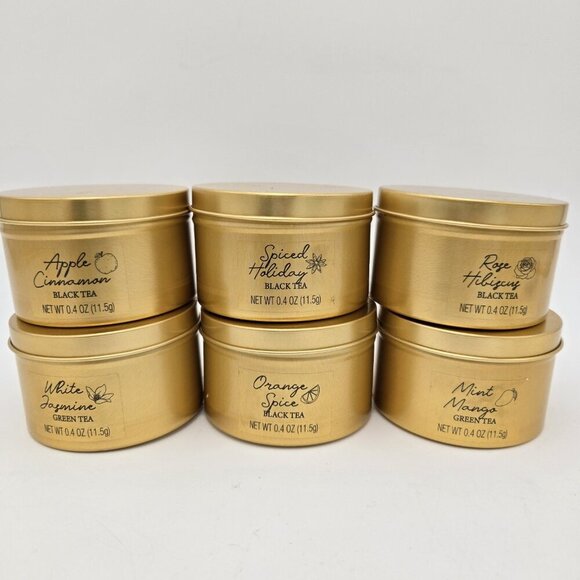 Modern Gourmet Sampler 6 Tea Set Loose Leaf Tea 2 Mugs Infuser Gold Gift Set - Picture 2 of 10